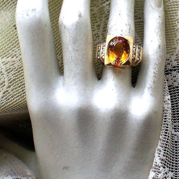Laura Ramsey 14K Yellow Gold Yellow Imperial Topaz White Sapphire Cocktail Ring - Picture 8 of 9